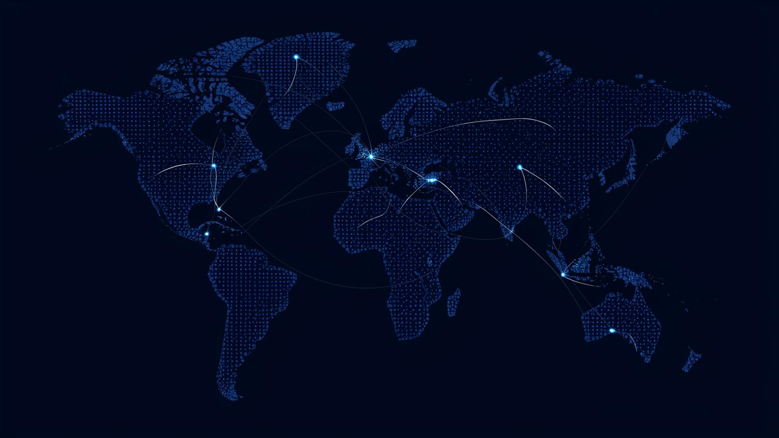 Stylised world map with connected airport hubs